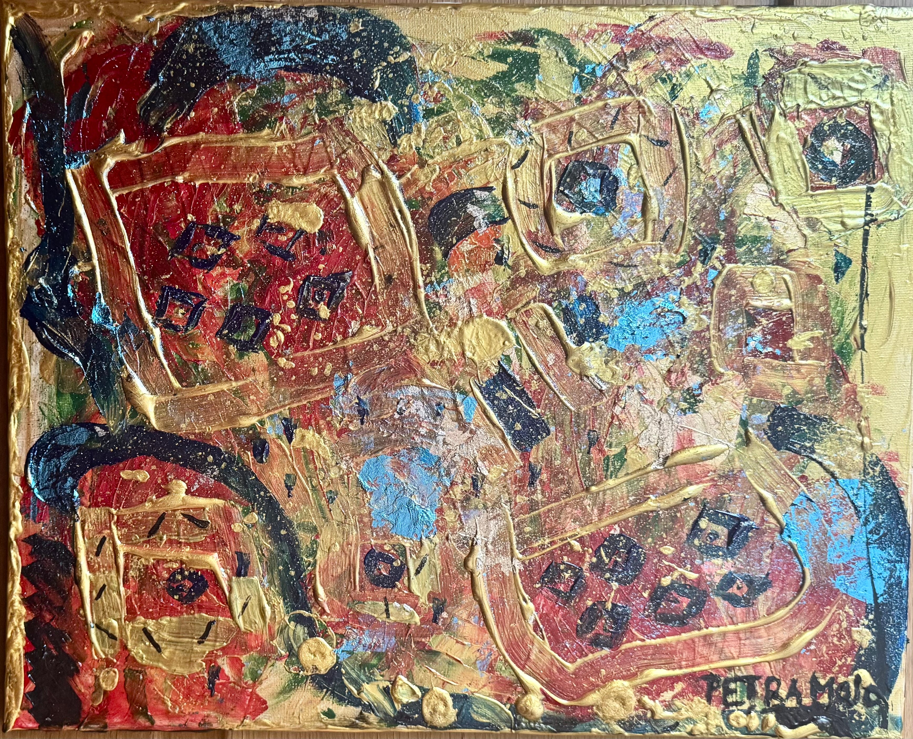 Acrylic on canvas with 24k gold leaf
40x 50x 2 cm/16 x 20 x 0.8 in - Petra Mojo